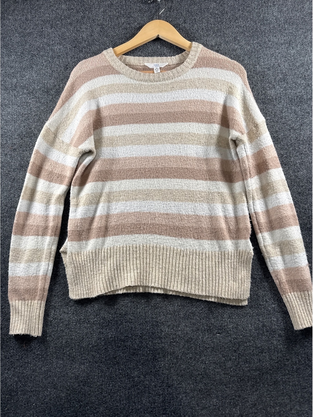Time and Tru Womens M 8-10 Striped Pullover Sweater Beige Cream Tan Crewneck